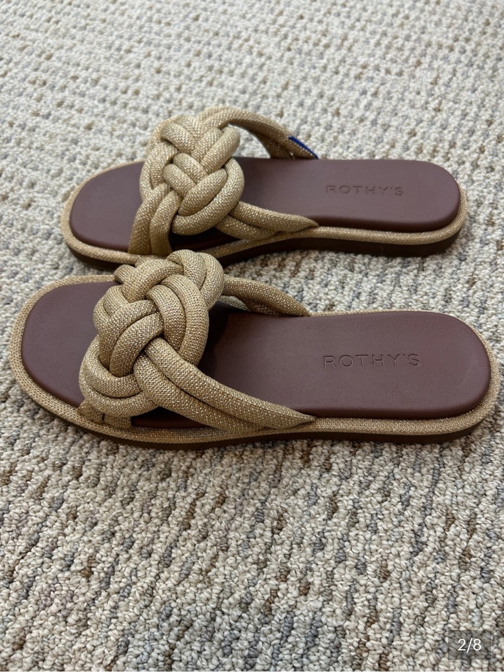Rothy's Gold braided Summer Slide Sandals. NWT . Size 7.5